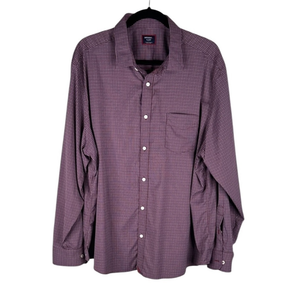Untuckit Men's Plaid Blue & Burgundy Classic Button Down Long.Sleeve Shirt XXL